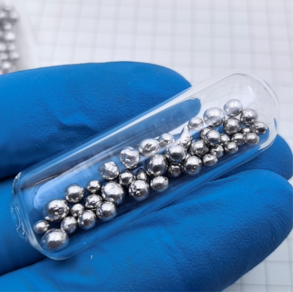 a68b2a8718f0d9429d6c5269493ddf6f4b3 5g Glass Sealed Indium Bead Metal Sample for Element Collection, Hobby Exhibition